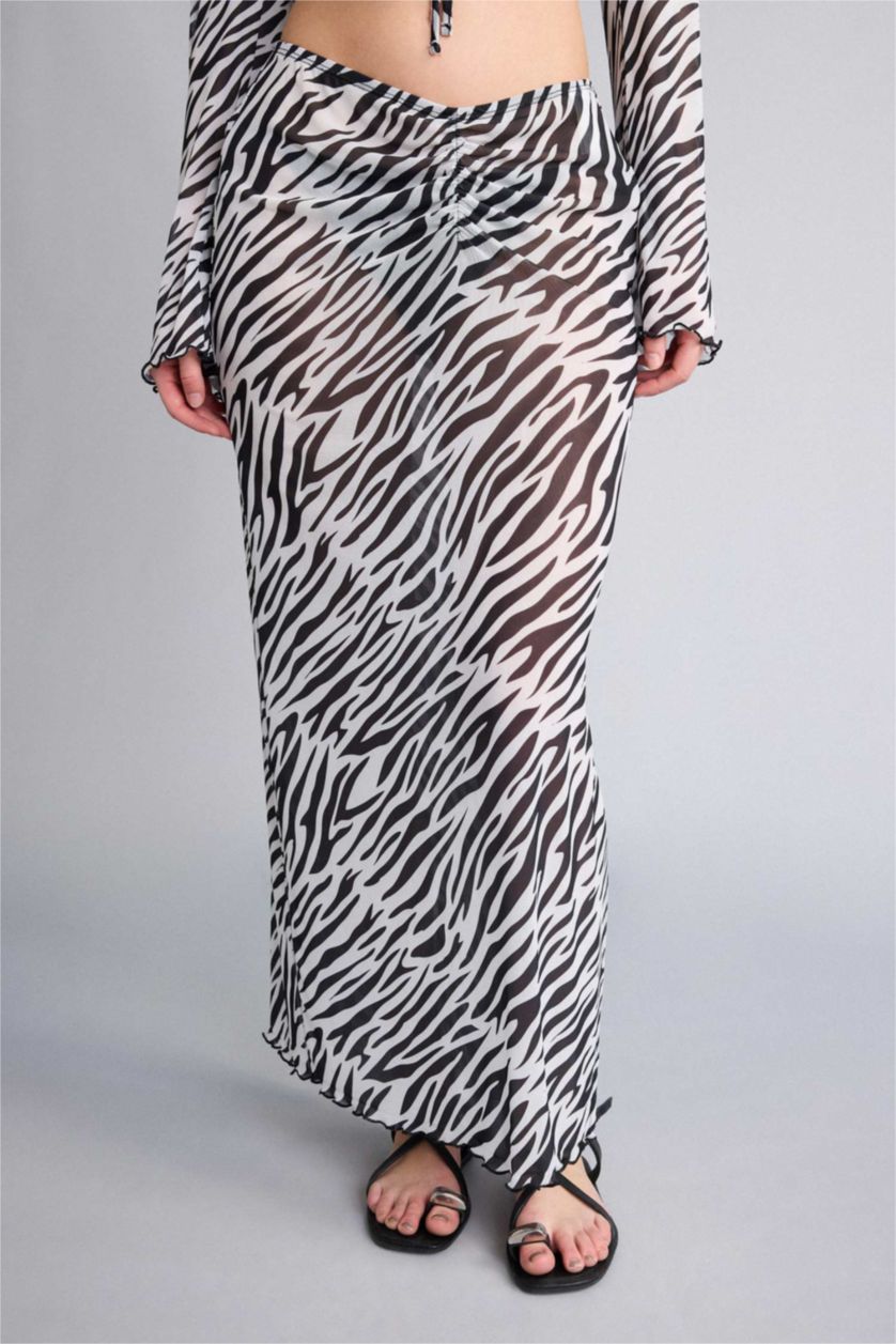 WOMAN Black Fall in Love Regular Fit Zebra Print Tulle Beach Skirt