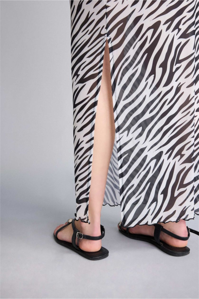 WOMAN Black Fall in Love Regular Fit Zebra Print Tulle Beach Skirt