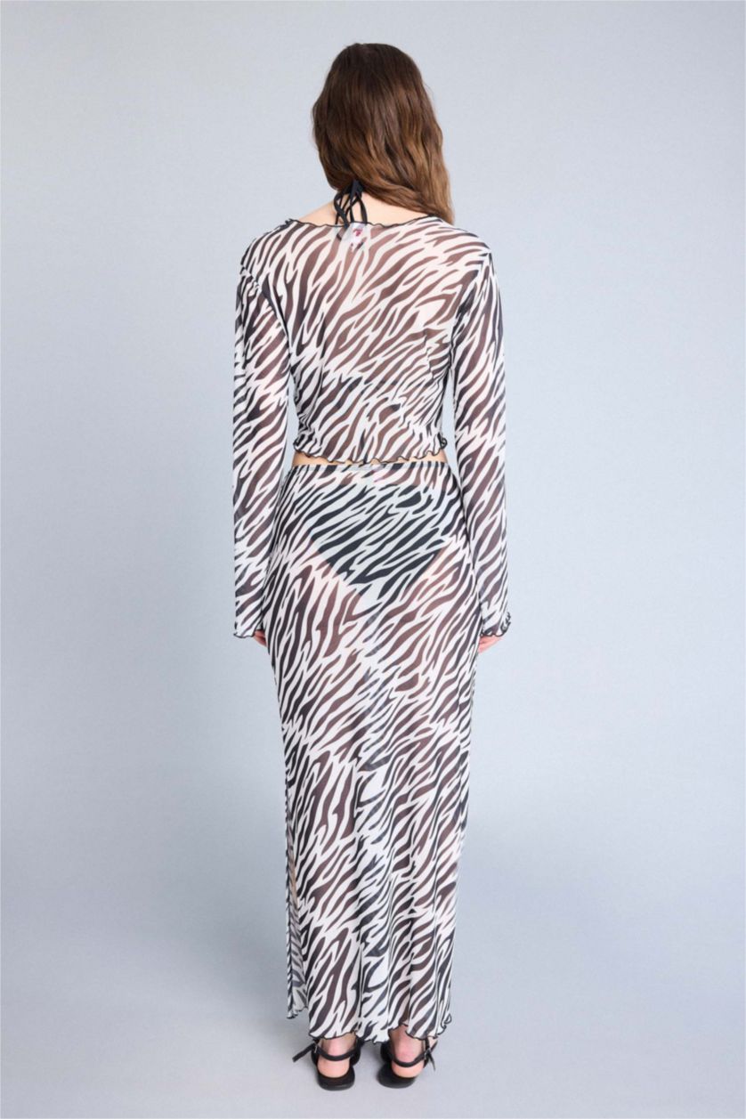 WOMAN Black Fall in Love Regular Fit Zebra Print Tulle Beach Skirt