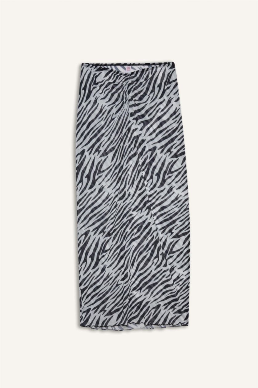 WOMAN Black Fall in Love Regular Fit Zebra Print Tulle Beach Skirt