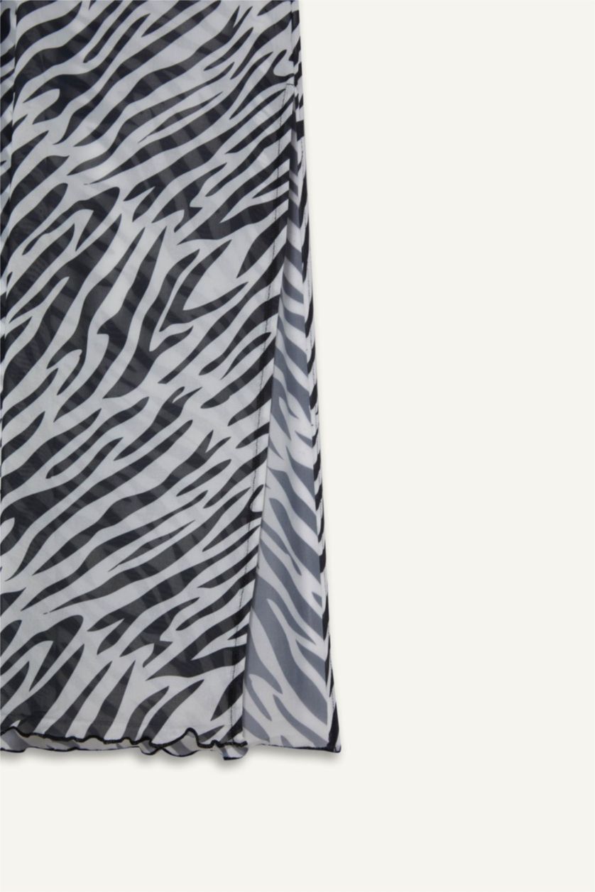 WOMAN Black Fall in Love Regular Fit Zebra Print Tulle Beach Skirt