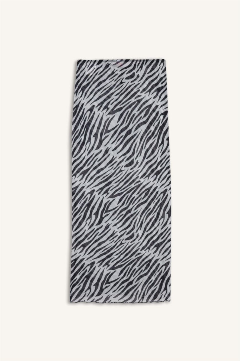 WOMAN Black Fall in Love Regular Fit Zebra Print Tulle Beach Skirt