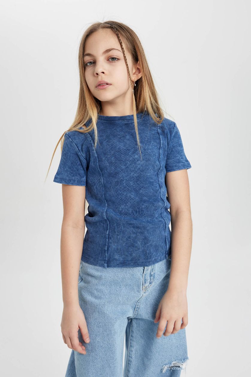 بناتي أزرق تيشيرت بناتي سليم فيت نص كم