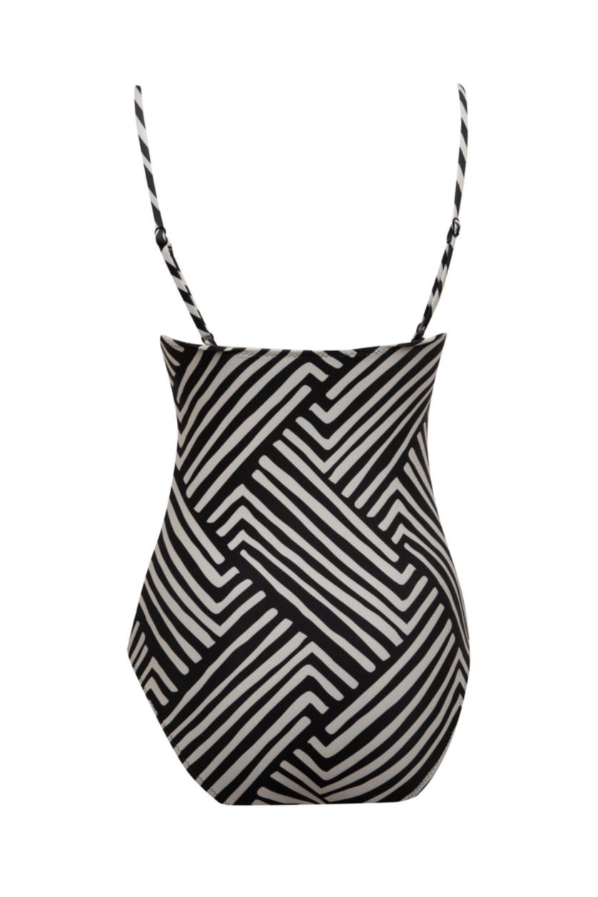 Woman Black Fall in Love Regular Fit Striped Swimsuit