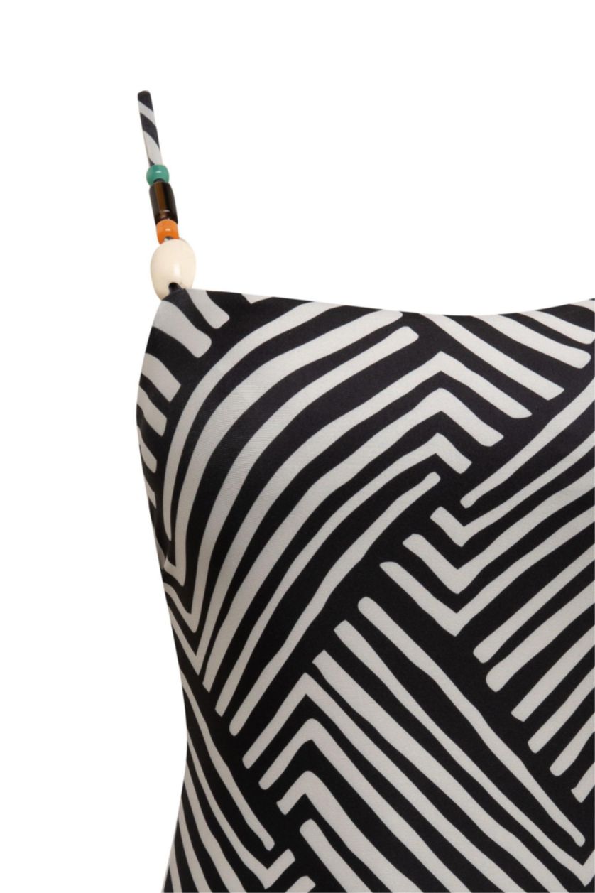 Woman Black Fall in Love Regular Fit Striped Swimsuit