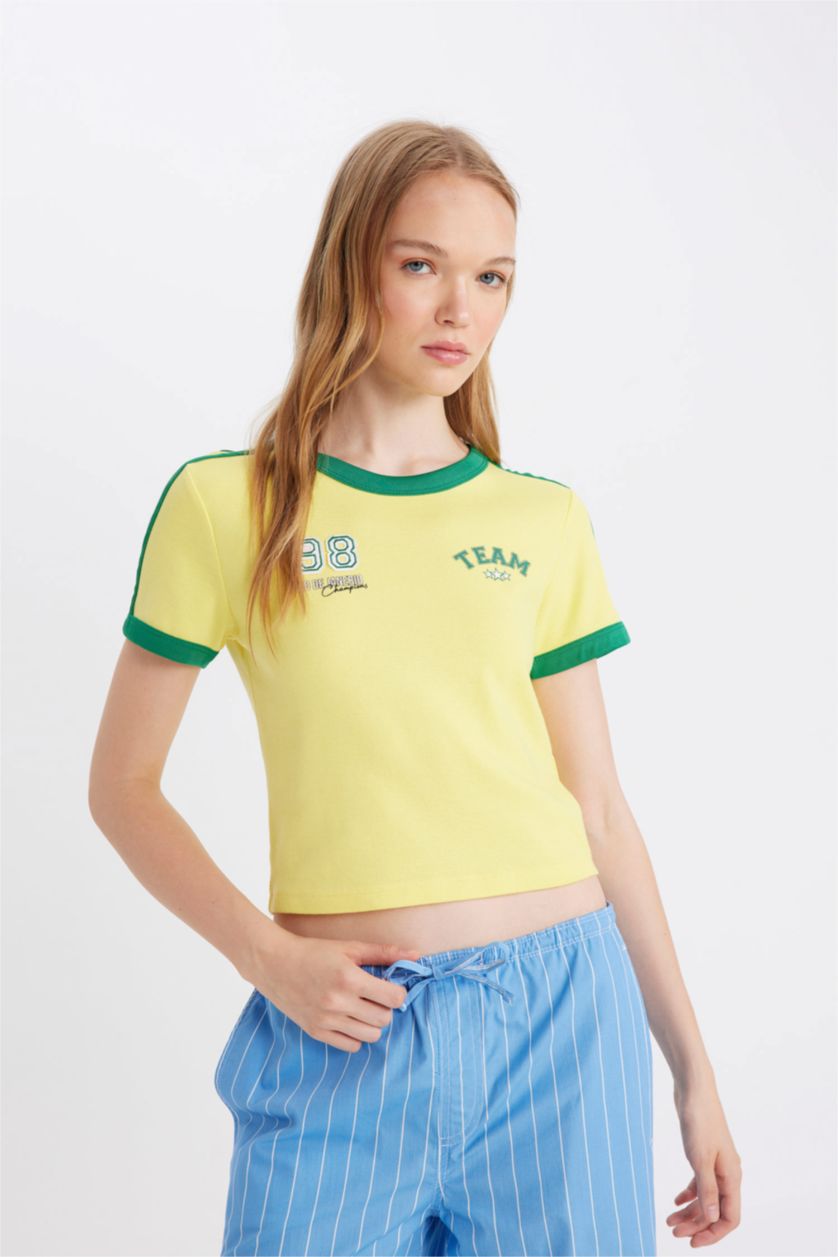 WOMAN Yellow Fitted Modal Short Sleeve T-Shirt