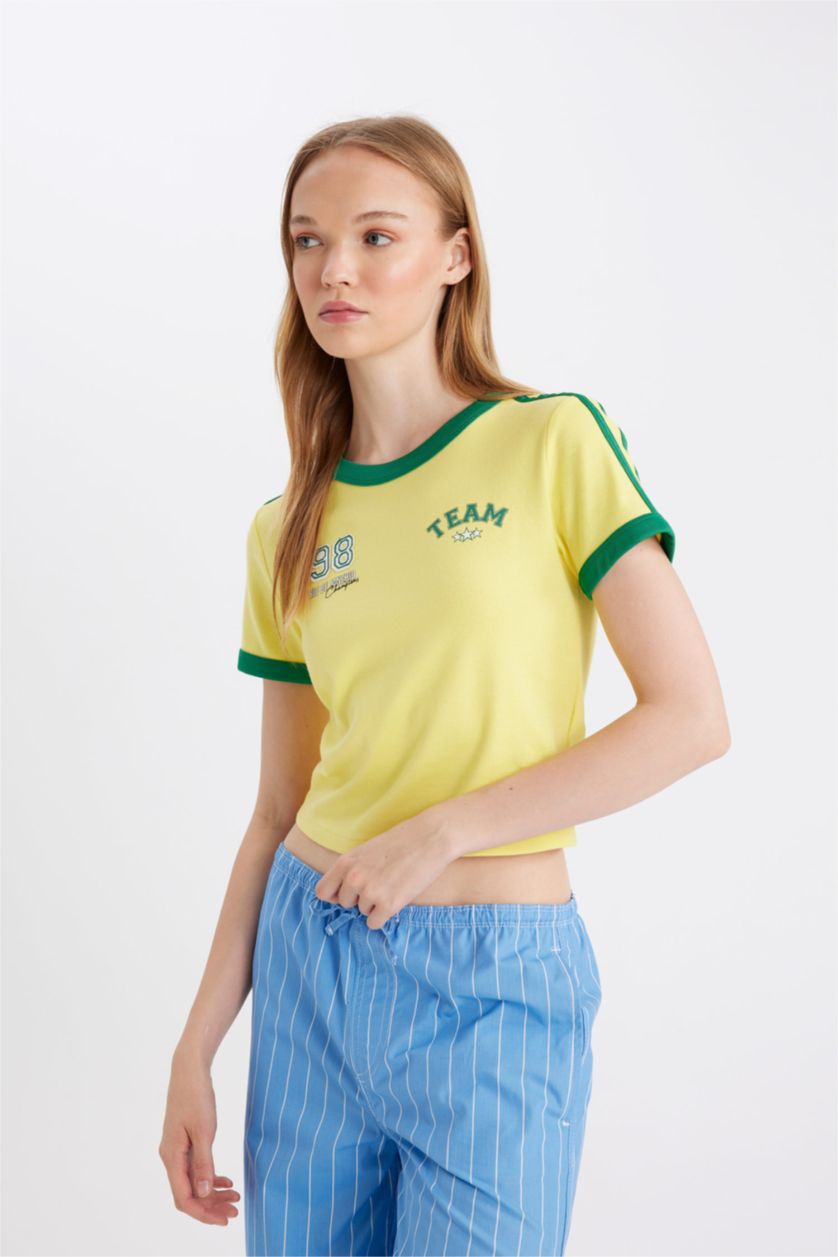 WOMAN Yellow Fitted Modal Short Sleeve T-Shirt