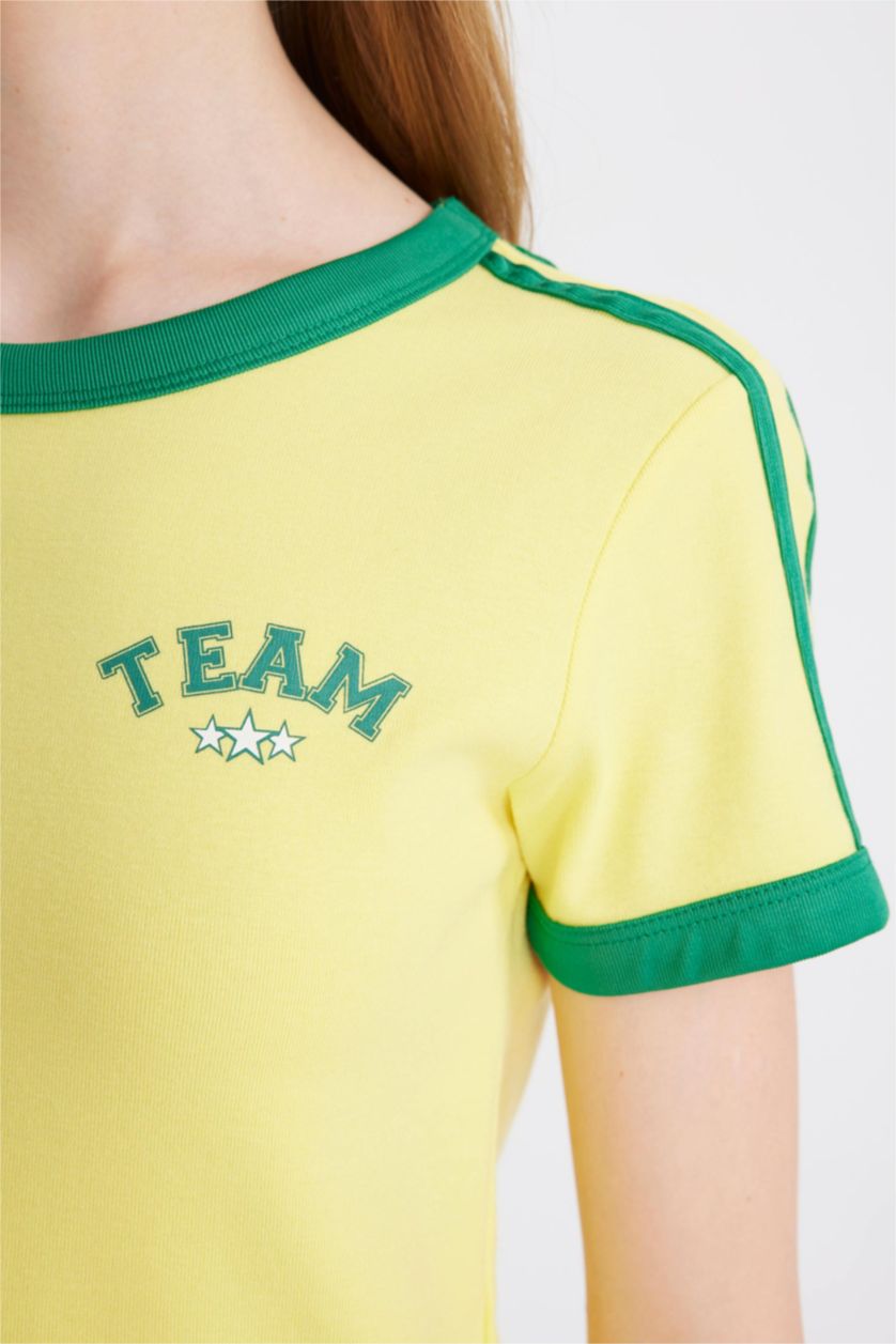 WOMAN Yellow Fitted Modal Short Sleeve T-Shirt