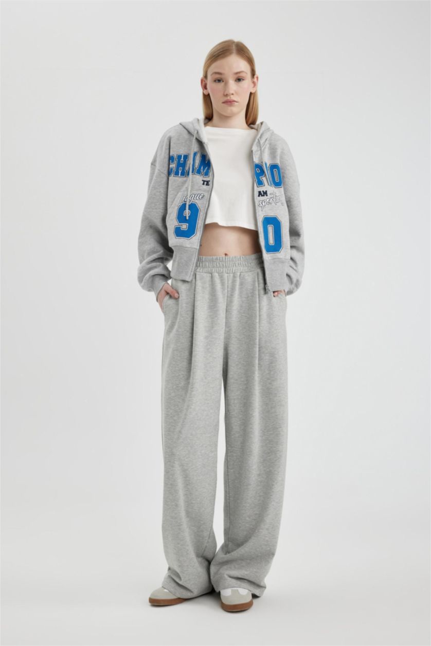 Женщины Серый меланж Штаны Wide Leg широкие, Coool