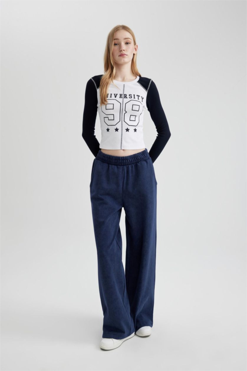 نساء كحلي تيشيرت ردن طويل سليم فيت مضلع