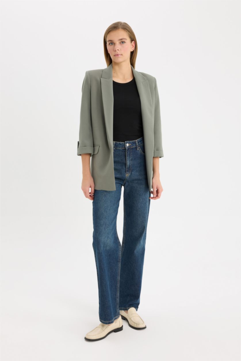 Kadın Haki Regular Fıt Blazer Ceket