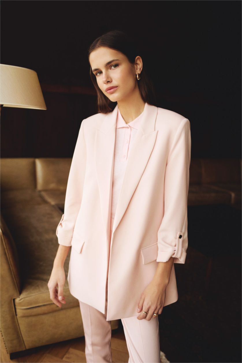 Kadın Açık Pembe Regular Fıt Blazer Ceket