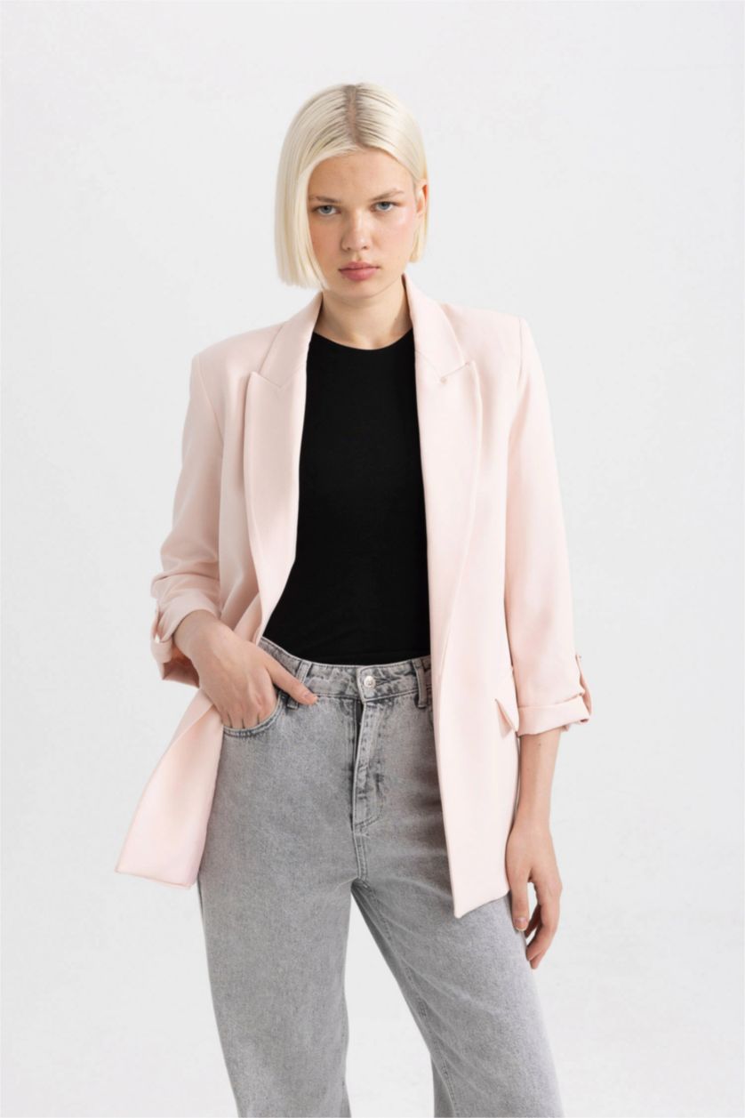 Kadın Açık Pembe Regular Fıt Blazer Ceket