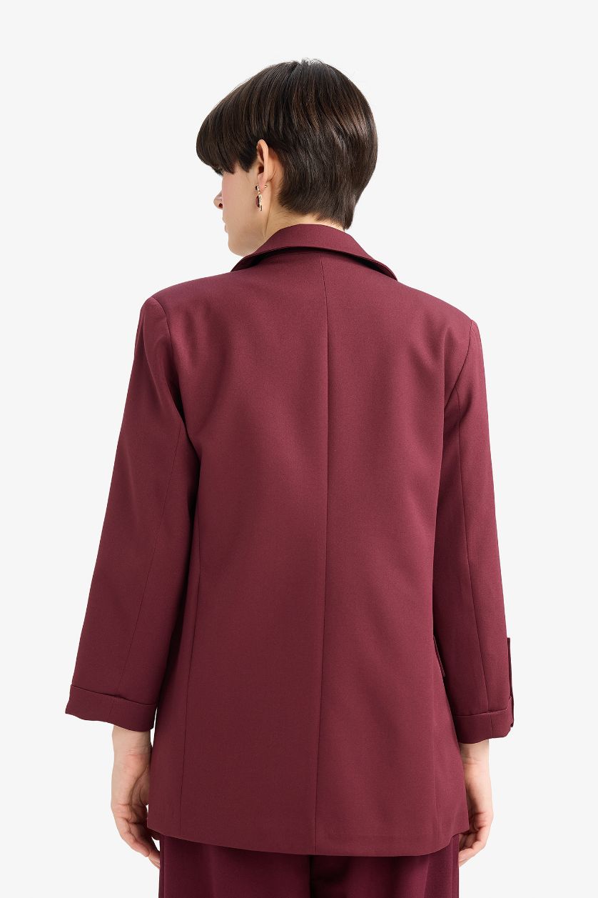 Woman Bordeaux Oversize Fit Jacket Collar Basic Blazer
