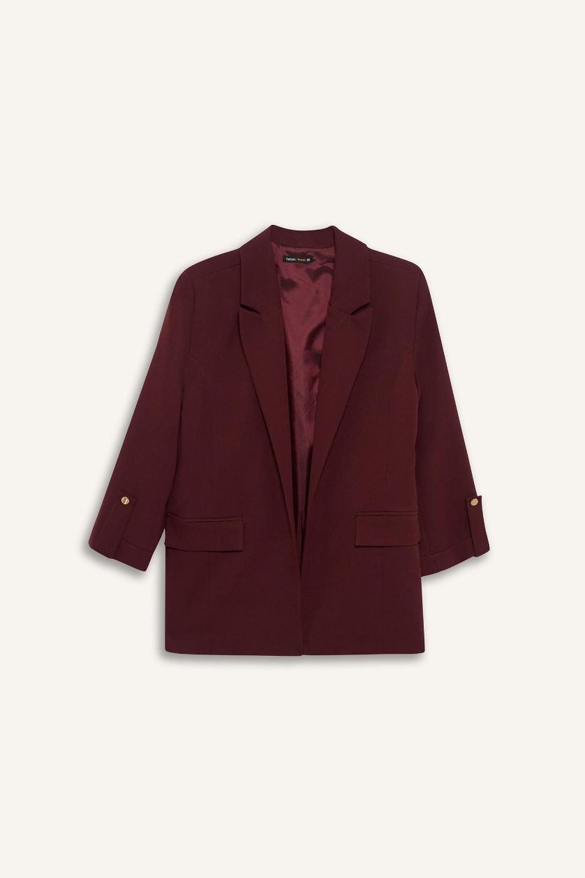 Woman Bordeaux Oversize Fit Jacket Collar Basic Blazer