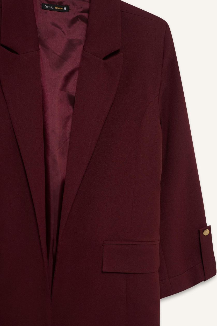 Woman Bordeaux Oversize Fit Jacket Collar Basic Blazer