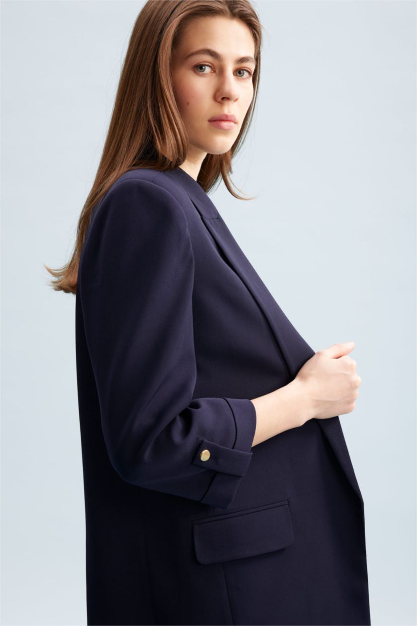 Woman NAVY Loose Fit Jacket Collar Basic Blazer