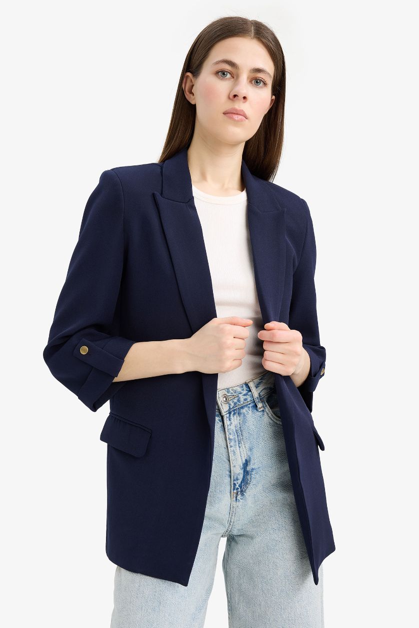 Woman NAVY Loose Fit Jacket Collar Basic Blazer