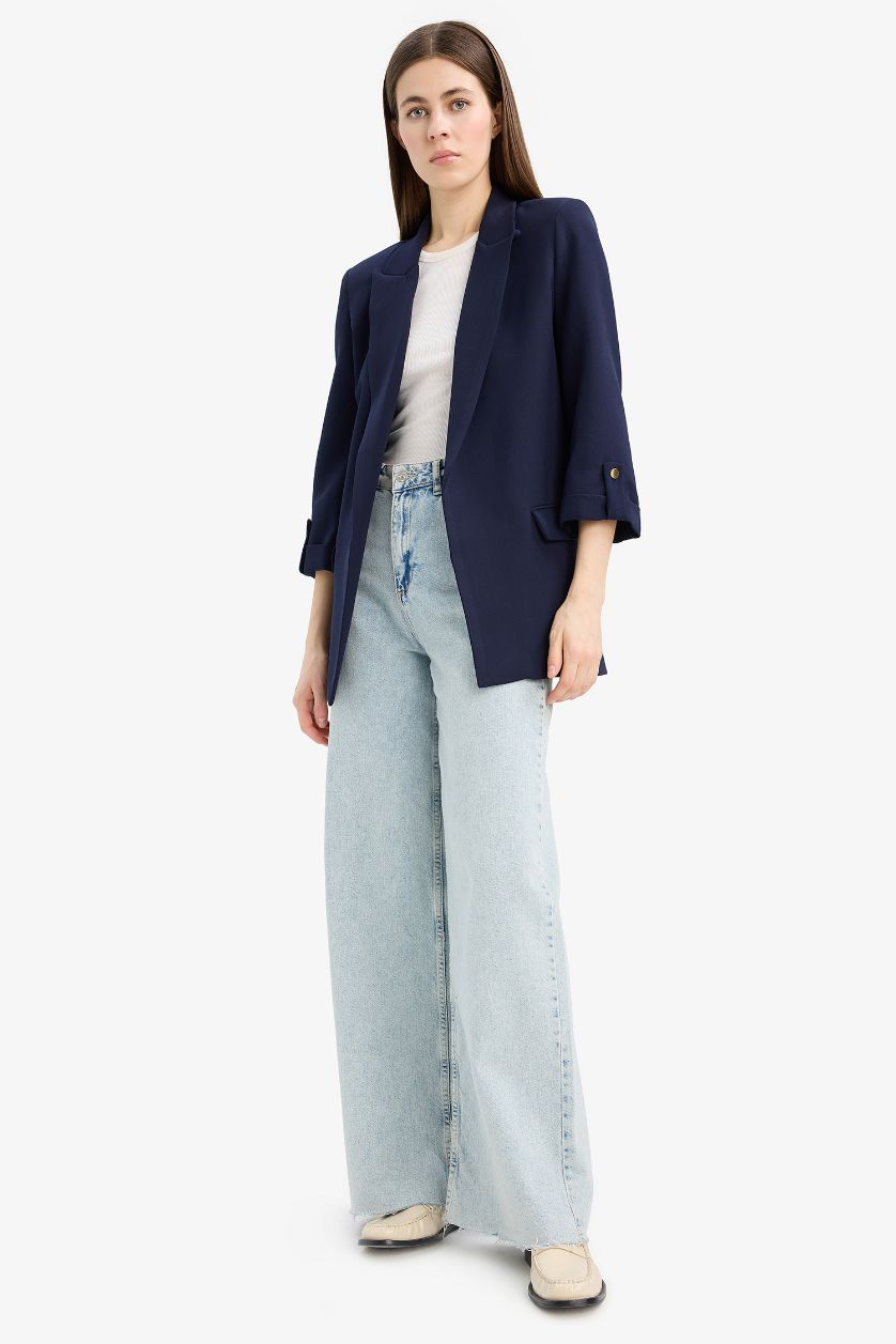 Woman NAVY Loose Fit Jacket Collar Basic Blazer