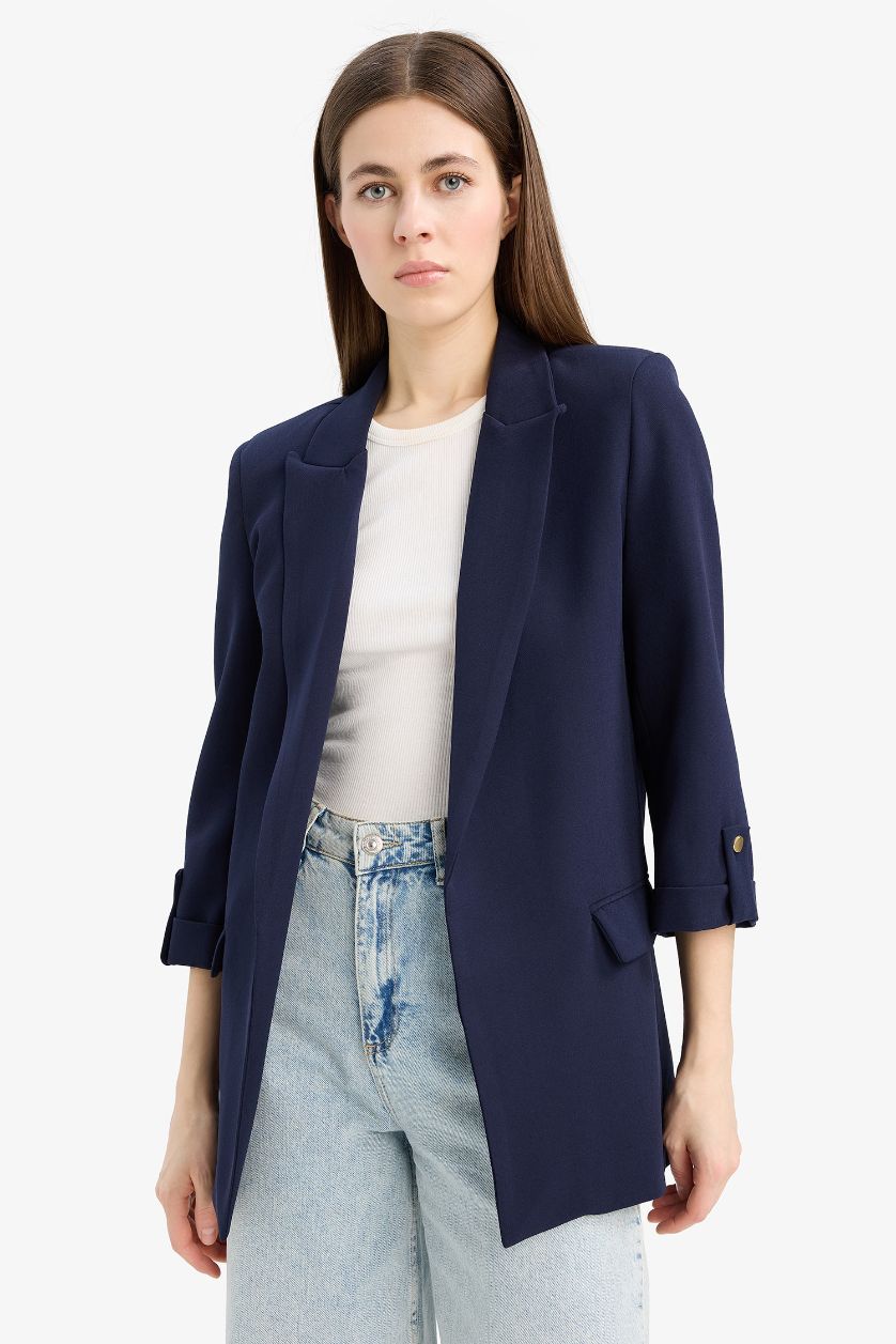 Woman NAVY Loose Fit Jacket Collar Basic Blazer
