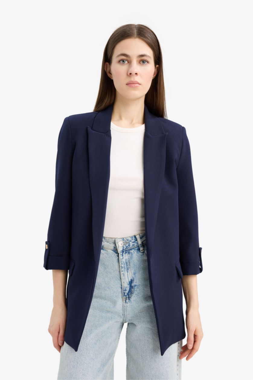 Woman NAVY Loose Fit Jacket Collar Basic Blazer