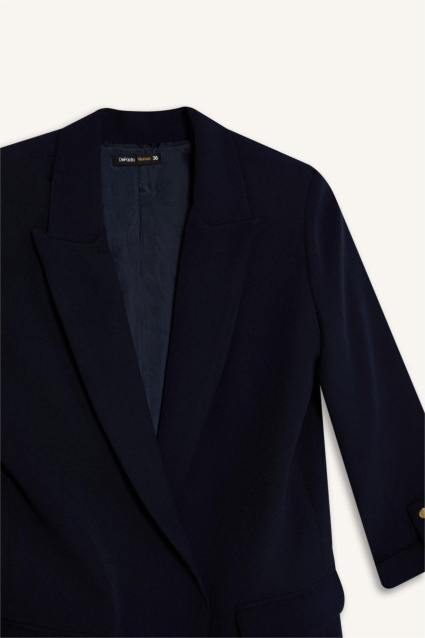 Woman NAVY Loose Fit Jacket Collar Basic Blazer
