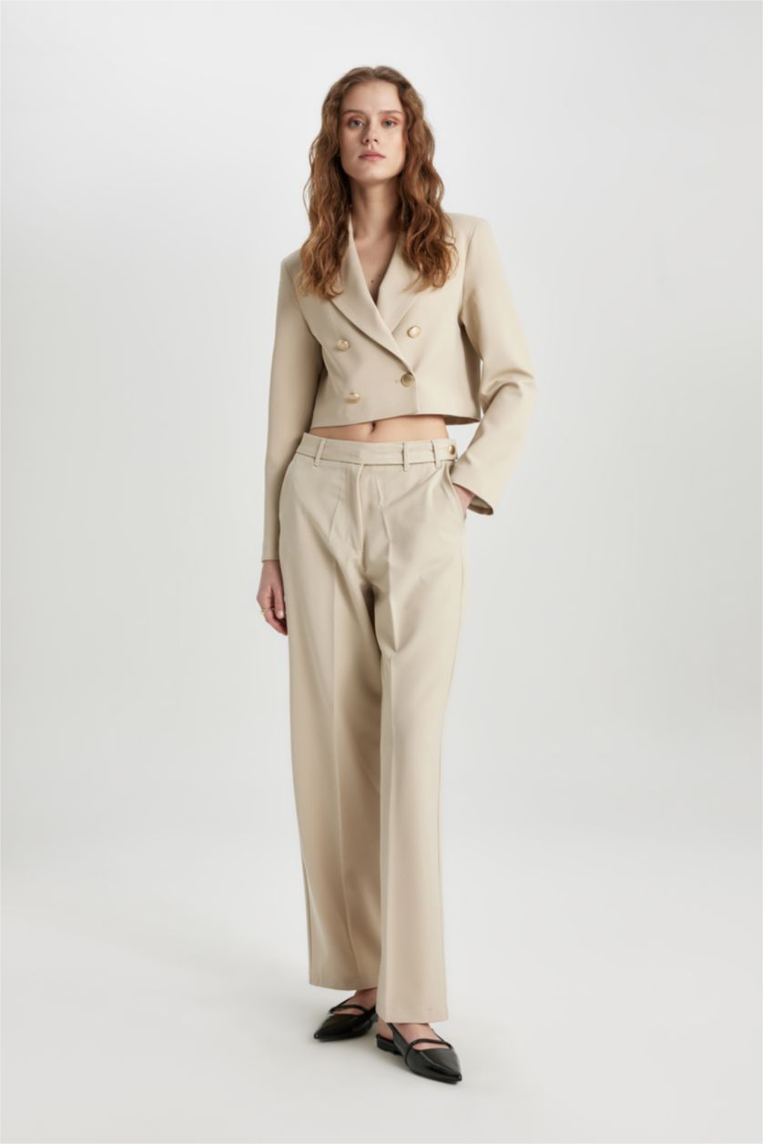 FEMME Beige Clair Pantalon Droit Chino à Taille Haute et Jambe Droite