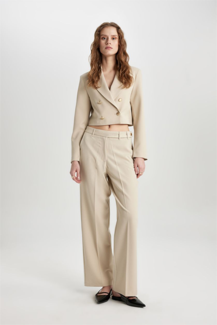 FEMME Beige Clair Pantalon Droit Chino à Taille Haute et Jambe Droite
