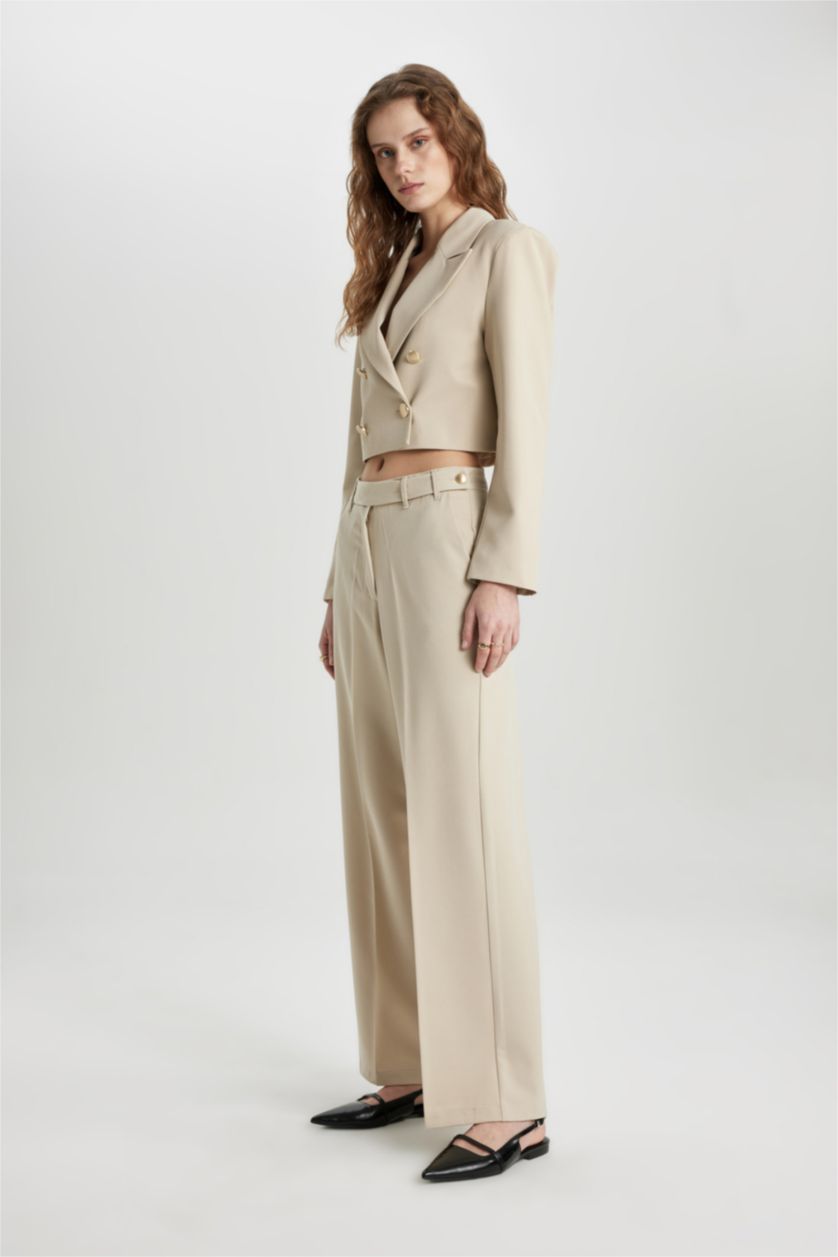 FEMME Beige Clair Pantalon Droit Chino à Taille Haute et Jambe Droite