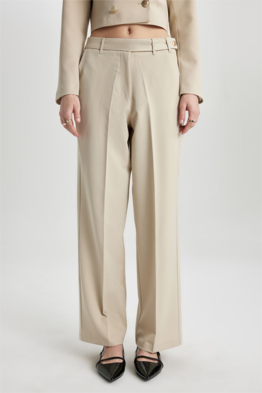FEMME Beige Clair Pantalon Droit Chino à Taille Haute et Jambe Droite