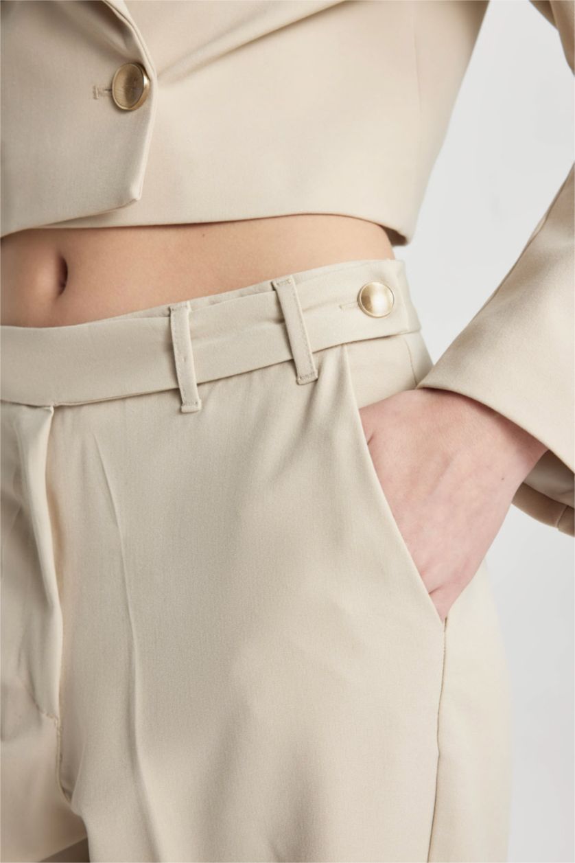 FEMME Beige Clair Pantalon Droit Chino à Taille Haute et Jambe Droite