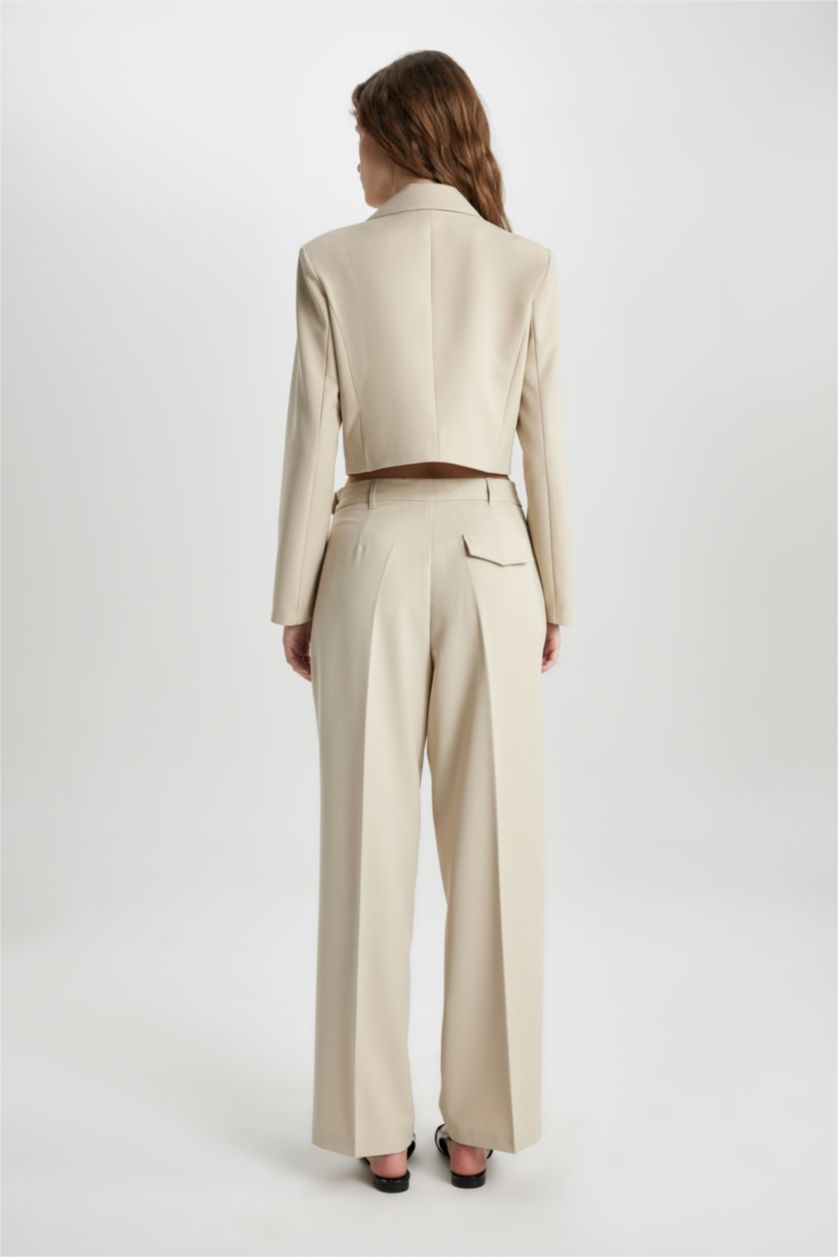 FEMME Beige Clair Pantalon Droit Chino à Taille Haute et Jambe Droite