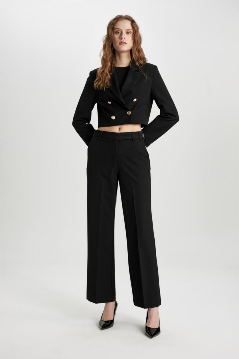 Woman Black High Waist Straight Fit Trousers