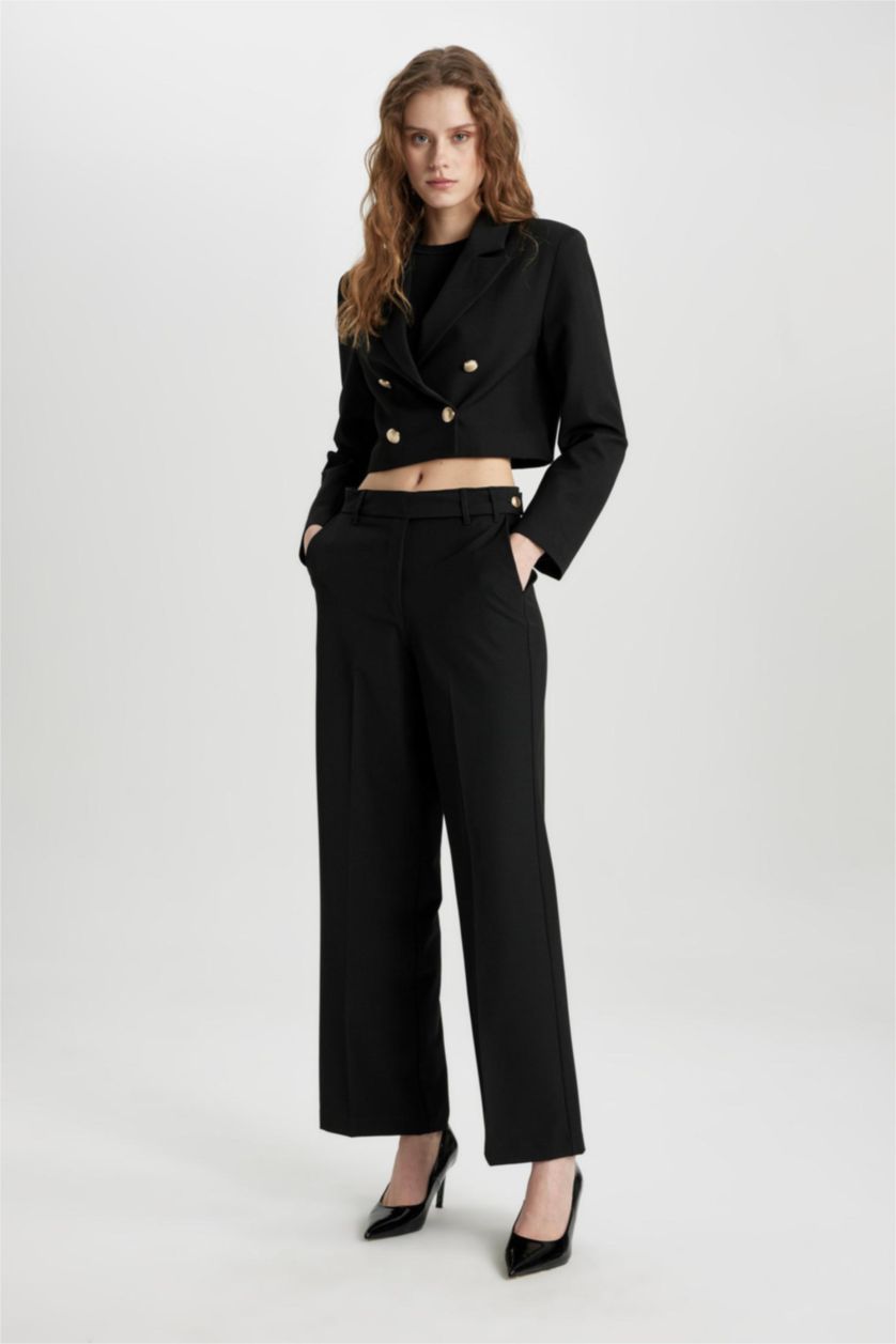 Woman Black High Waist Straight Fit Trousers