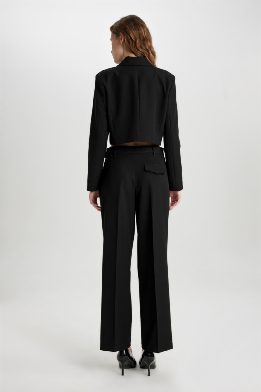 Woman Black High Waist Straight Fit Trousers
