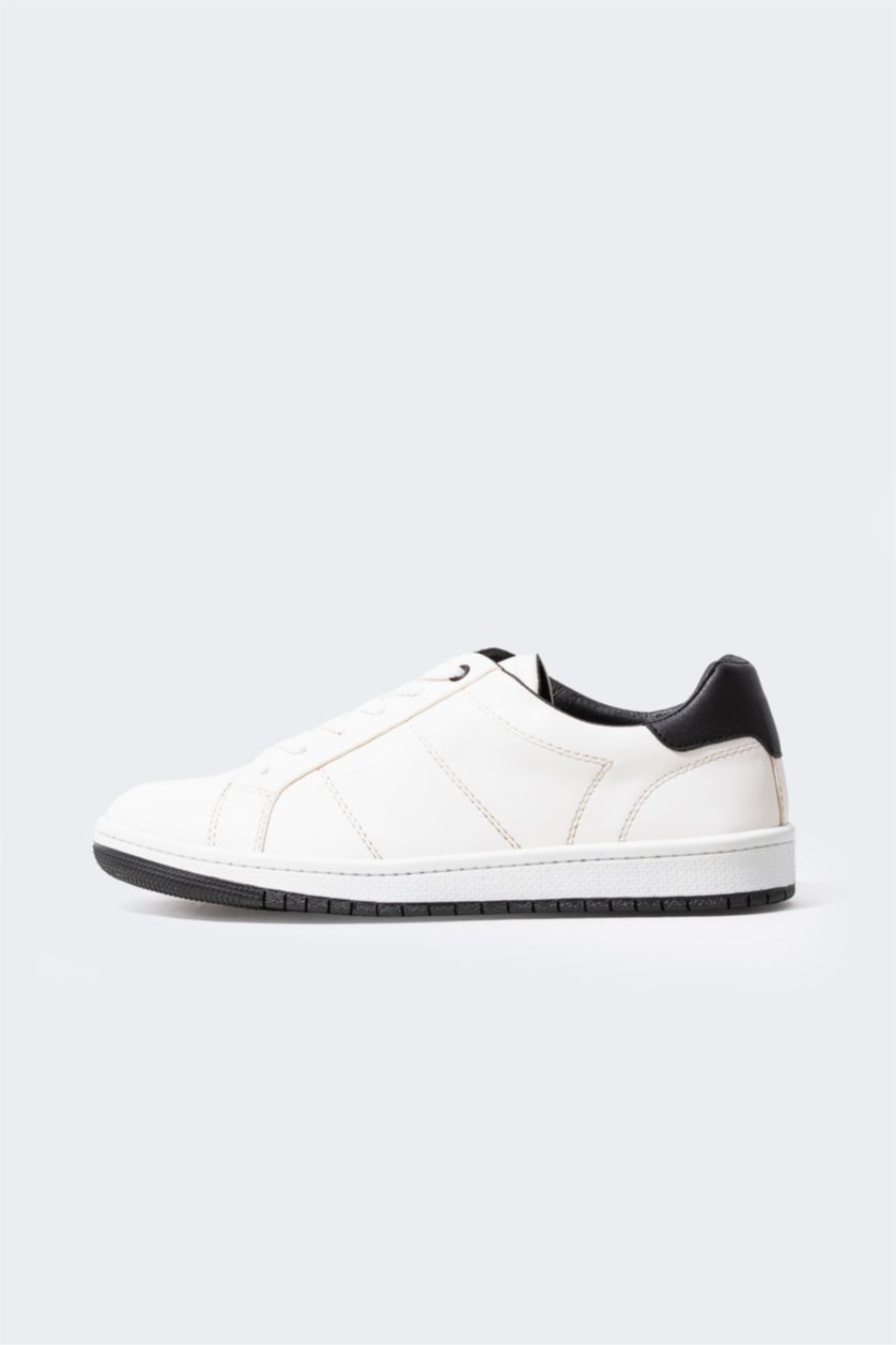 MAN White Man Faux Leather Flat Sole Sneakers