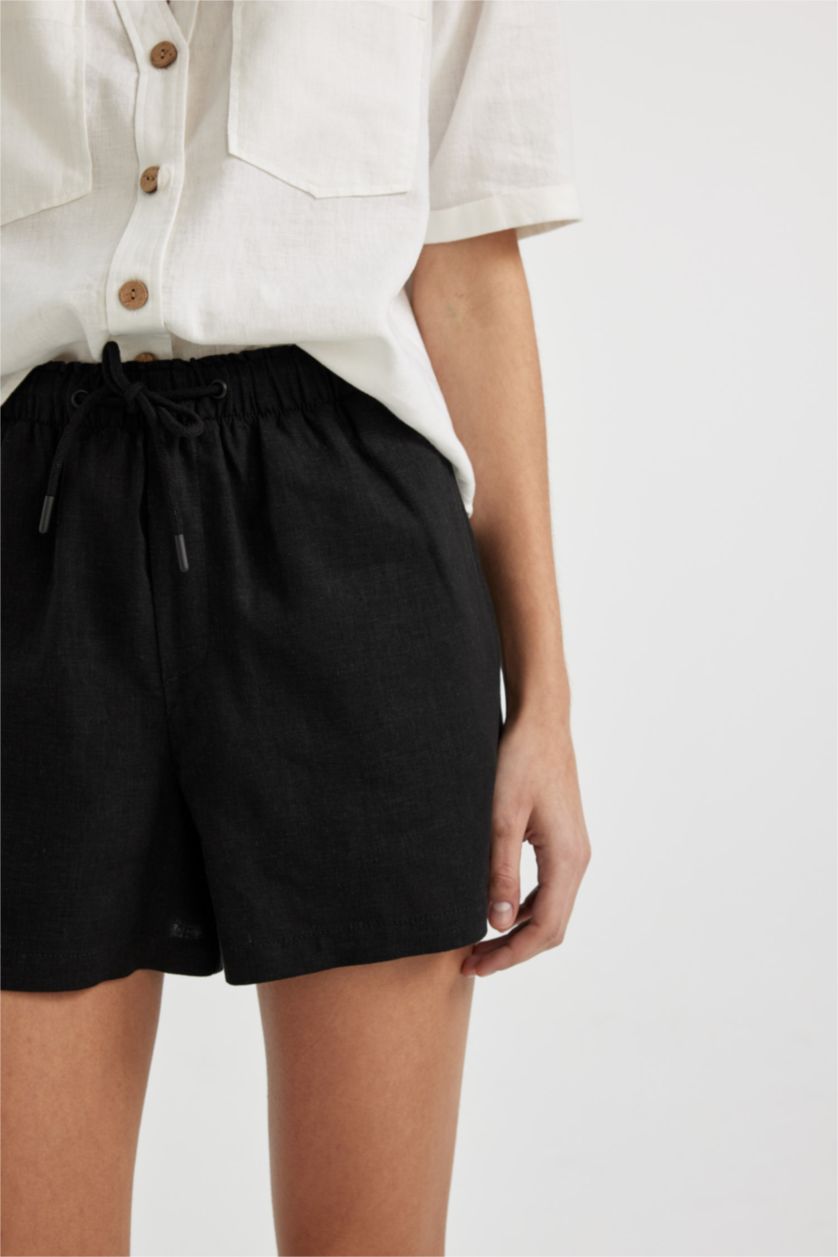 WOMAN Black Relax Fit Linen Blended High Waist Short Leg Shorts
