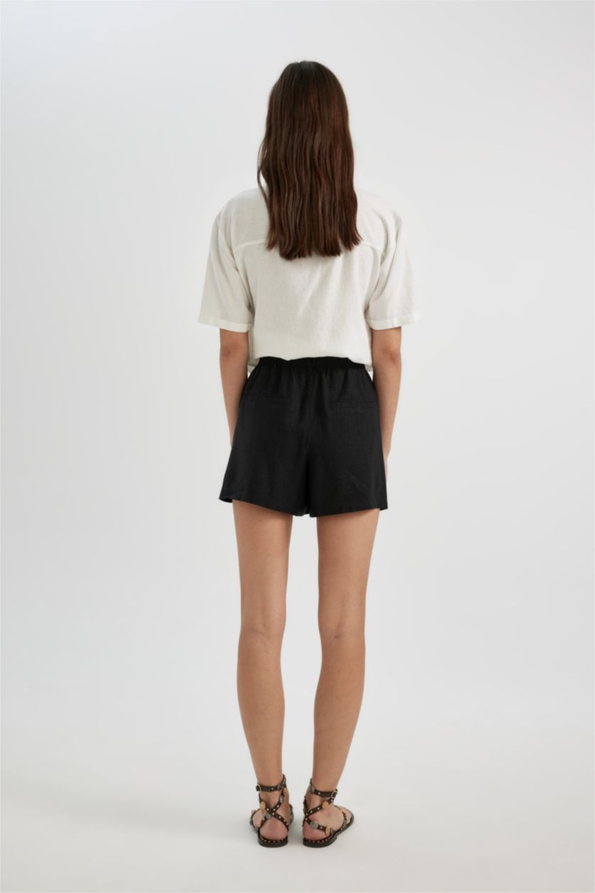 WOMAN Black Relax Fit Linen Blended High Waist Short Leg Shorts