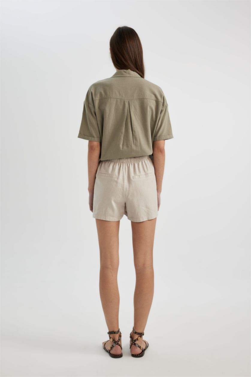 WOMAN Stone Relax Fit Linen Blended High Waist Short Leg Shorts