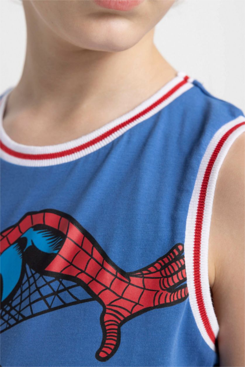 أولاد أزرق غامق تيشيرت كت ولادي قصة عادية بدون ردن بياخة مستديرة من مارفل