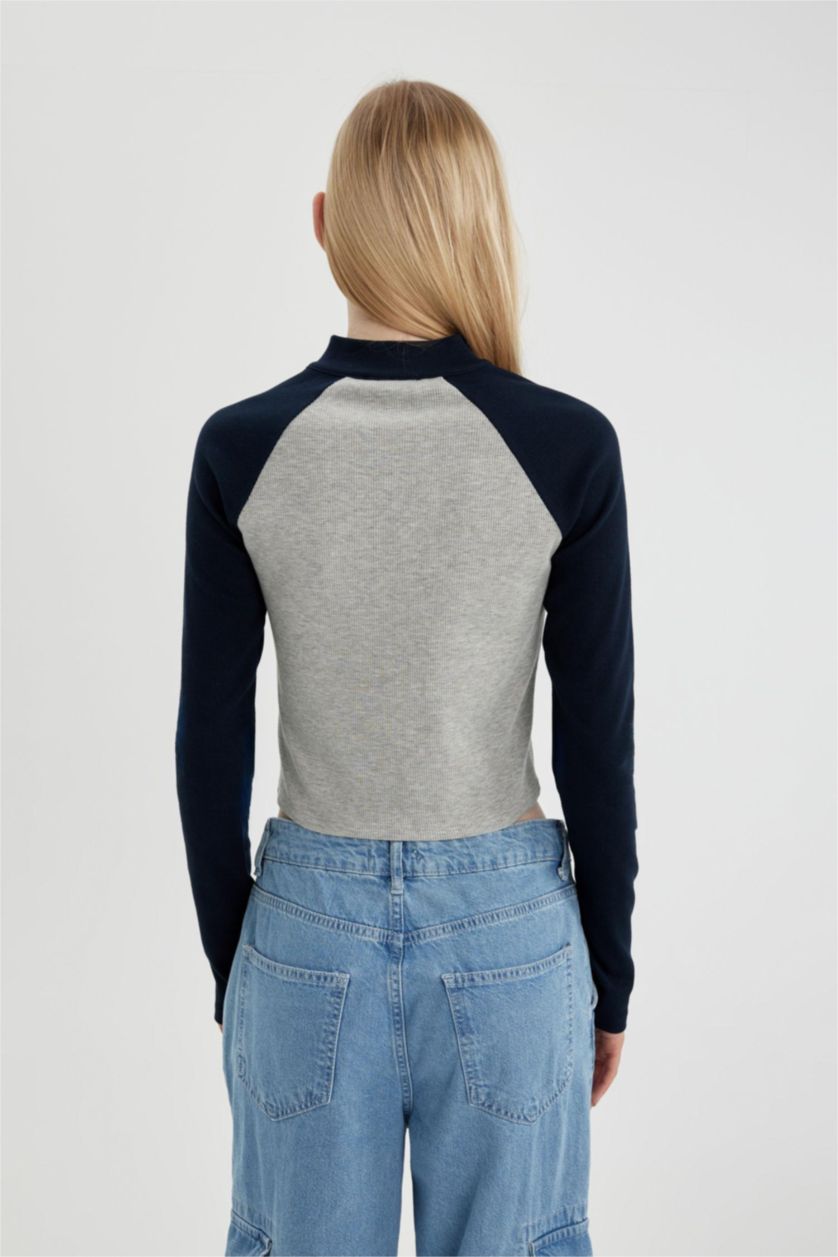 FEMME Marin Sweat Slim Zippé imprimé à Col Rond et Manches Longues