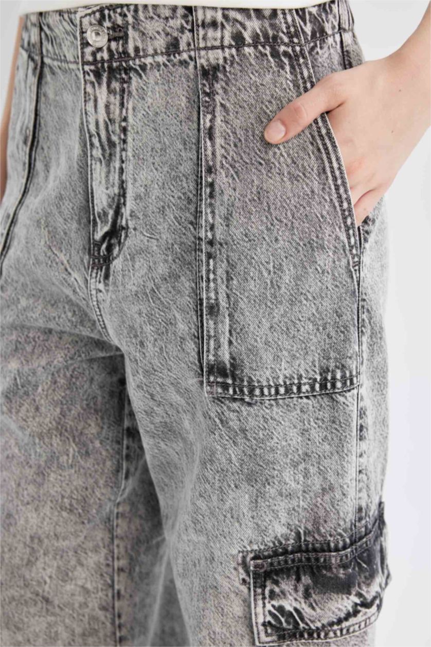 WOMAN Grey Wide Leg High Waist Soft Washed Cargo Pants