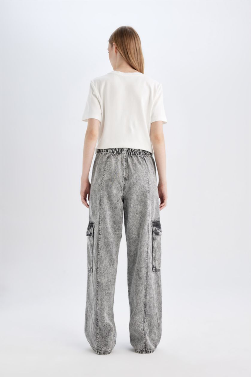 WOMAN Grey Wide Leg High Waist Soft Washed Cargo Pants