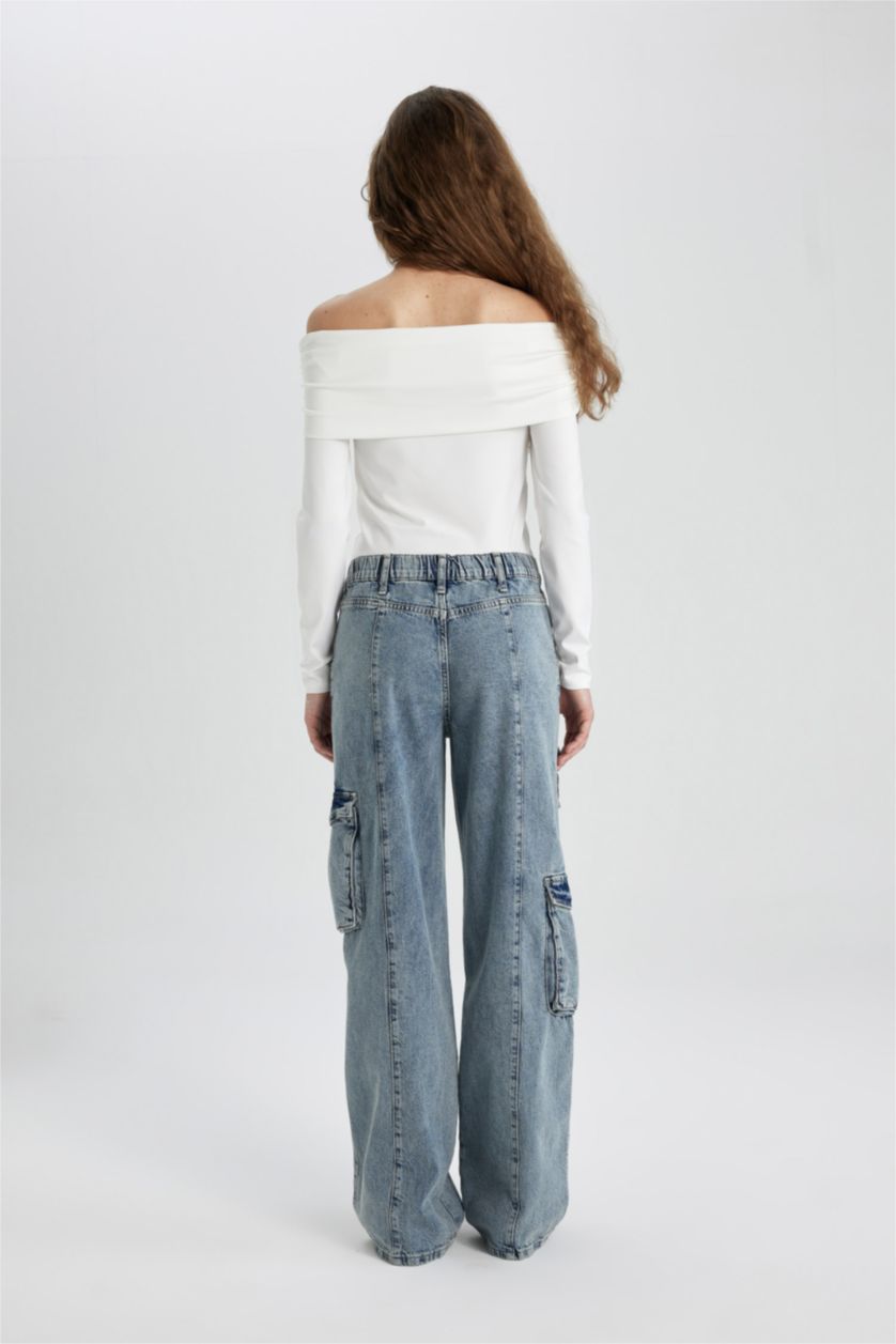 نساء أزرق فاتح سروال جينز واسع برجل واسع وخصر عالي