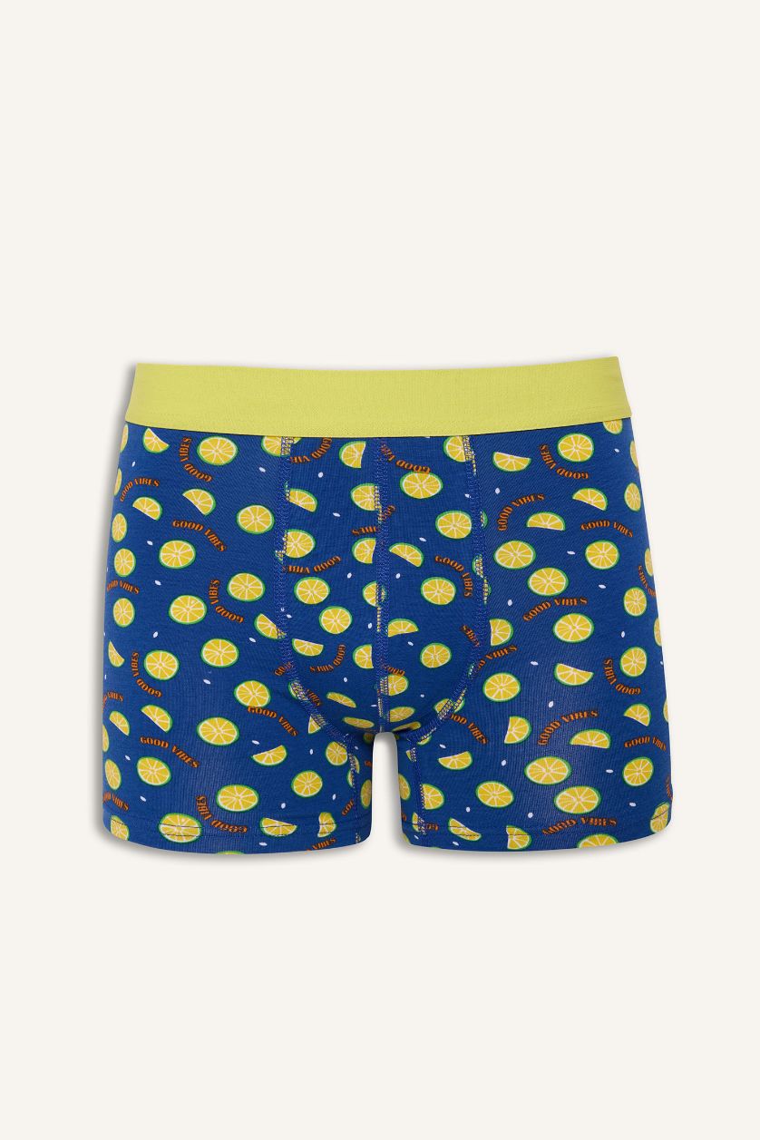 Erkek Koyu Mavi Regular Fıt Meyve Desenli 3'lü Boxer