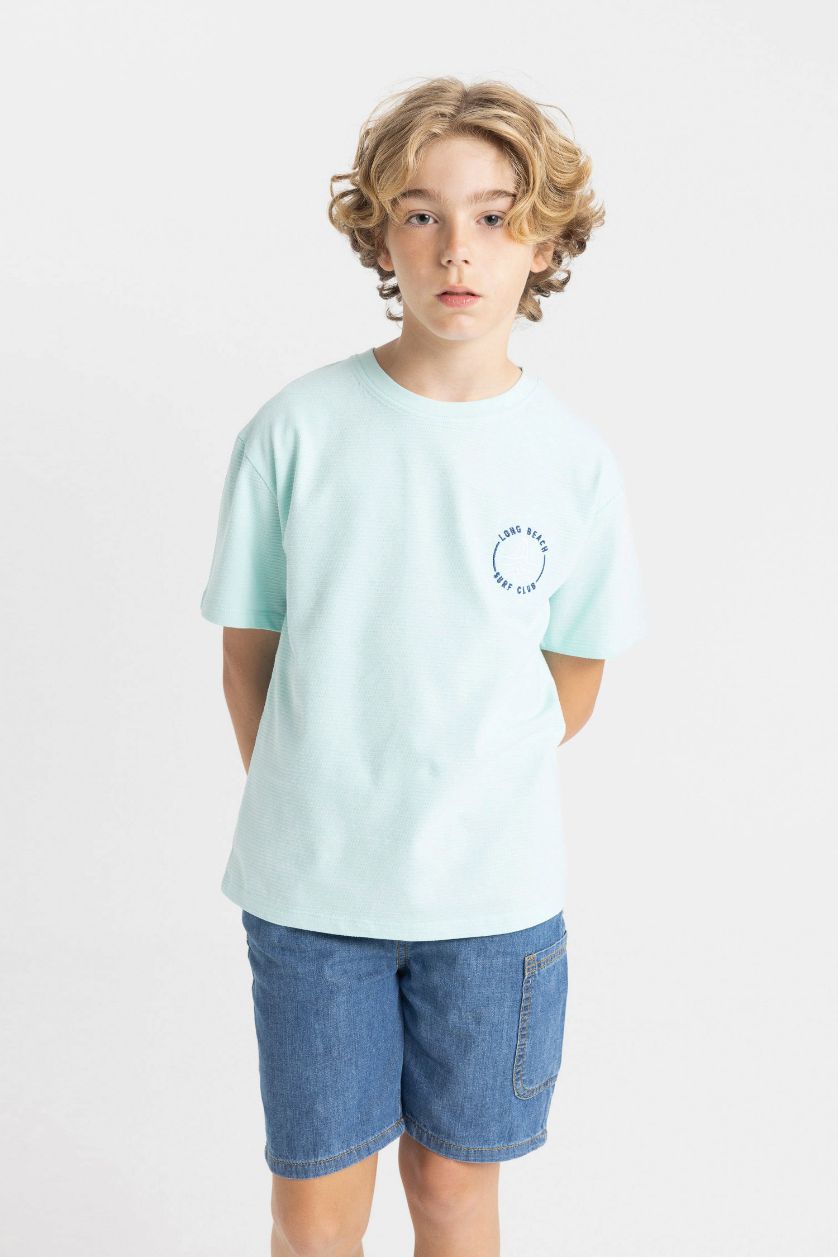 BOYS & TEENS Aqua Boy Crew Neck Printed Short Sleeve T-Shirt