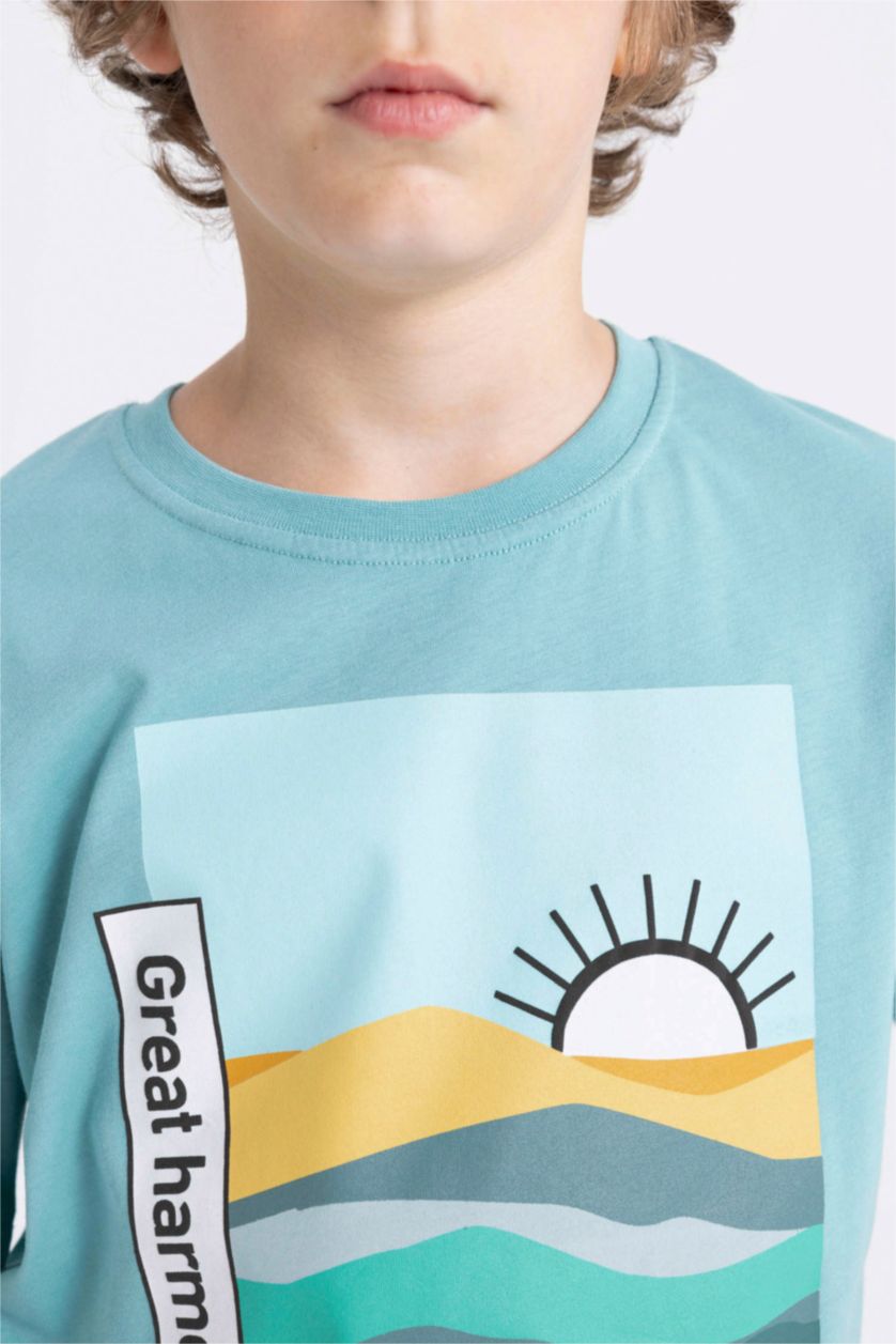 Boys & Teens Light Green Boy Crew Neck Printed Short Sleeve T-Shirt