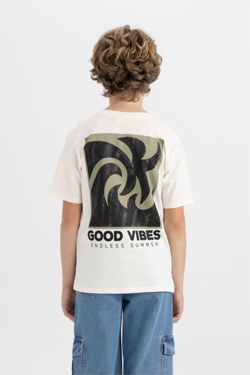 GARÇONS Blanc T-Shirt Imprimé à Manches Courtes Col Rond pour Garçon