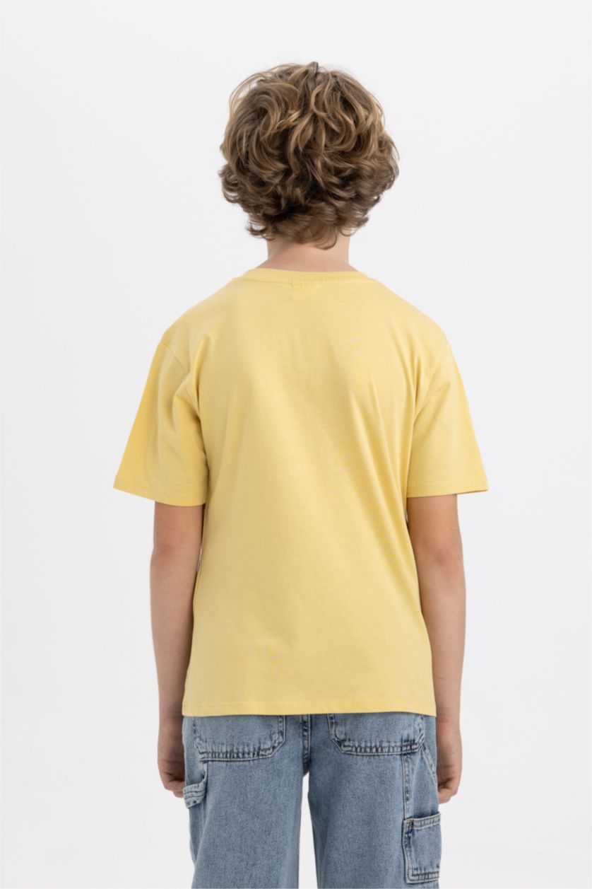 Erkek Çocuk - Genç Erkek Sarı Bisiklet Yaka Baskılı Kısa Kollu Tişört Erkek Çocuk