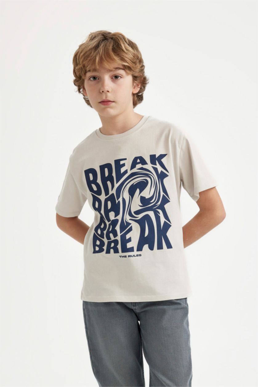 BOYS & TEENS Light Grey تيشيرت نص كم قصة عادية